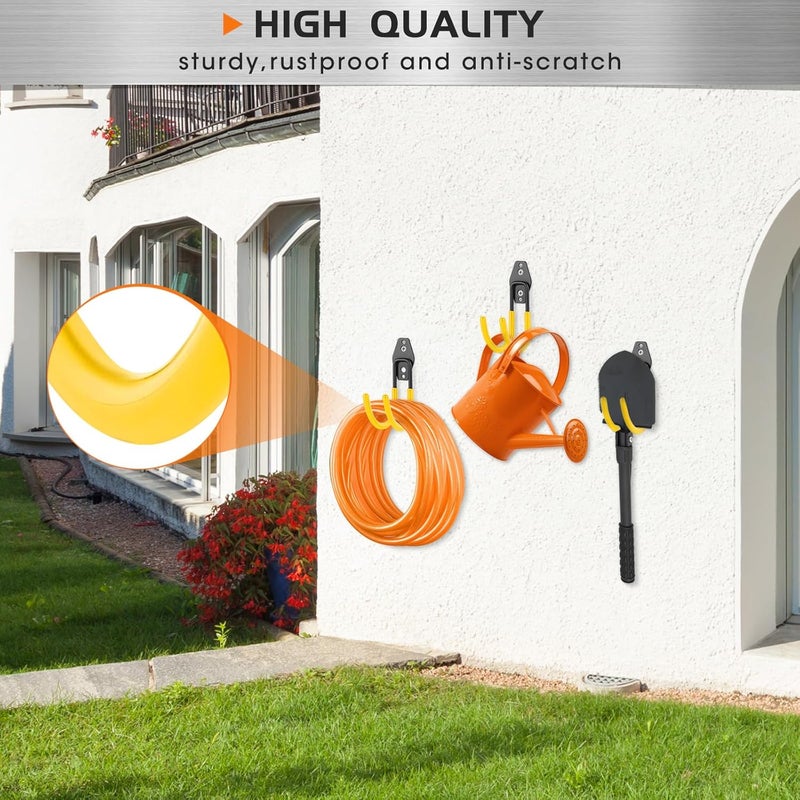 Pruite Hose Hanger Wall Mount 2 Pack,Heavy Duty Hose Holder with Screws Metal Hose Hangers for Outside,Hose Rack Suitable for Garage,Garden and Yard,Yellow - Image 3